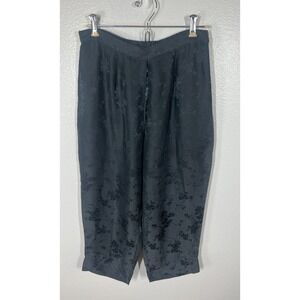 Citron Santa Monica 100% Silk Black Crop Flat Front Cropped Pants Asian Size M